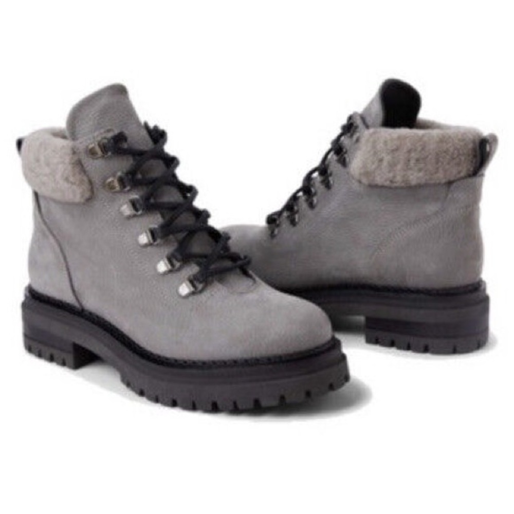 M. Gemi The Alpi Lug Sole Winter Fleece Boots Gray Nubuck Pebble Suede